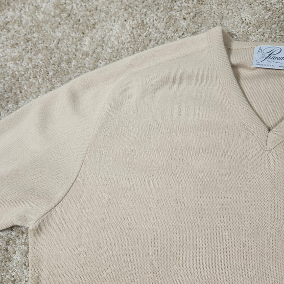 Pinnacle Made in USA Beige Knit V-Neck Sweater Men's XL Vintage 70s-80s - Picture 6 of 7